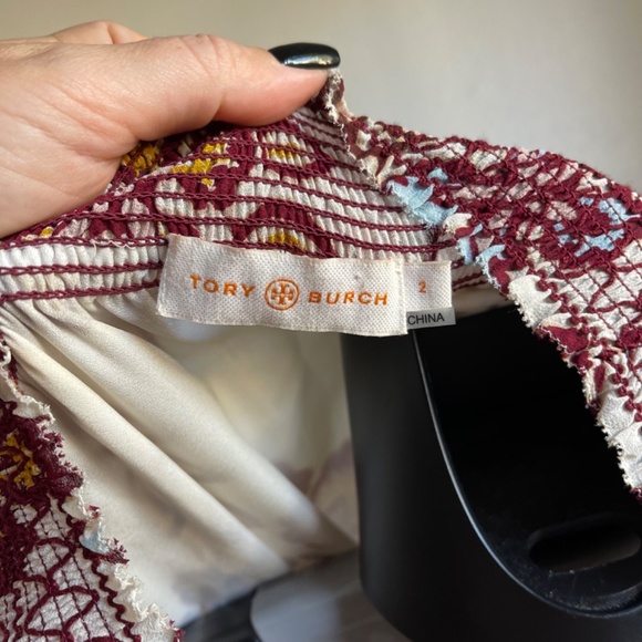 Tory Burch Indie Smocked Off-the-Shoulder Floral Silk Dress, Ivory - Picture 10 of 11